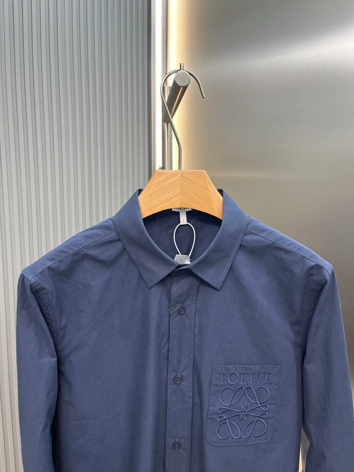 Loewe Anagram Pocket Cotton Shirt in Blue