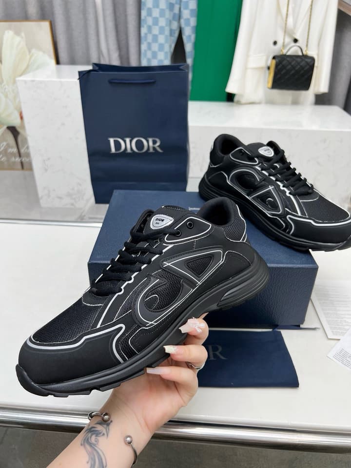 Dior B30 Unisex Mesh and Leather Sneakers in Navy Blue And Grey