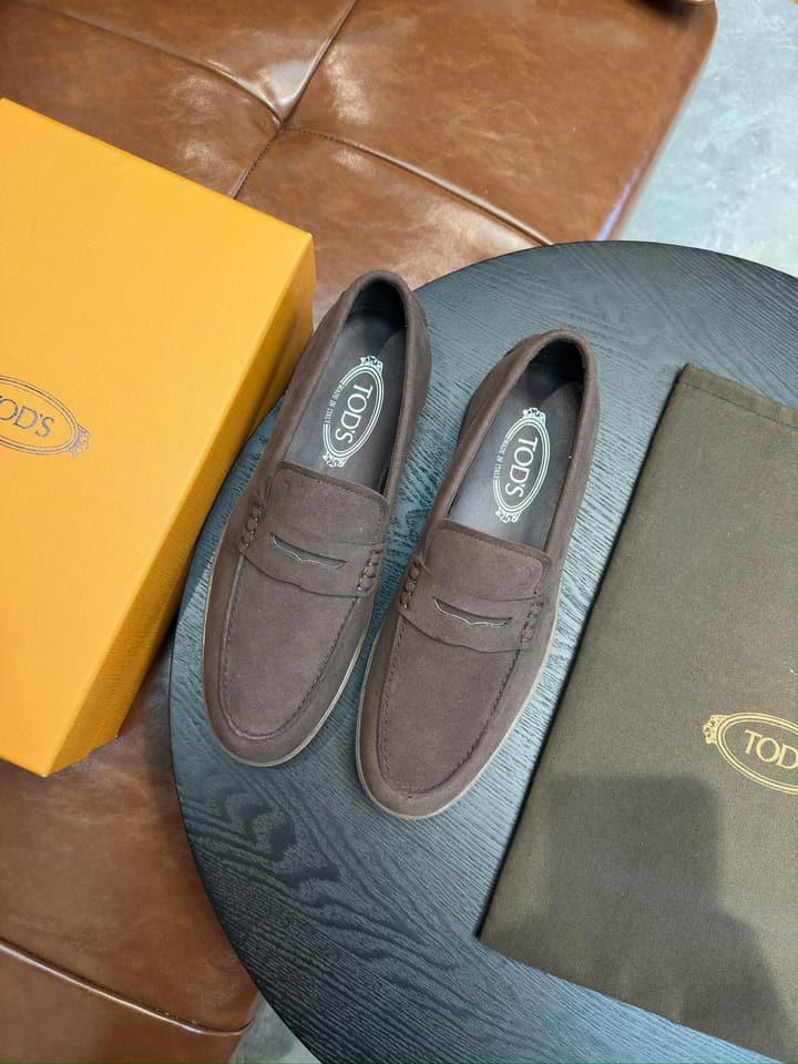 Tod's Suede Calfskin Loafers in Cognac Suede