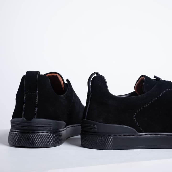 Zegna SECONDSKIN Triple Stitch Low-Top Sneakers in Navy Smooth Leather