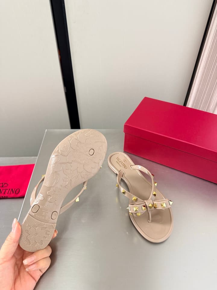 Valentino Rockstud Handmade Sandals in Beige