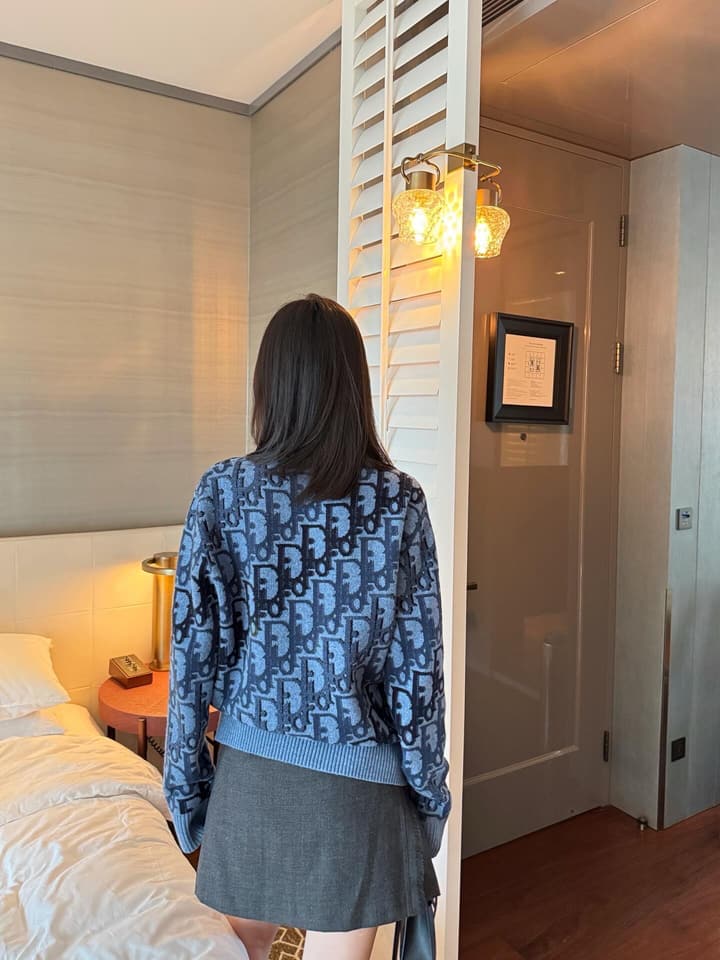 Dior Oblique Jacquard Wool Crewneck Sweater – 2026SS in Navy Oblique With Light Blue Trim