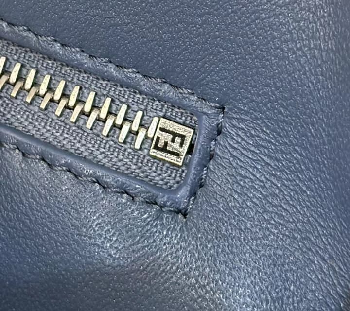 Fendi Iconic Peekaboo Small Woven Handbag in Navy Blue Woven Lattice