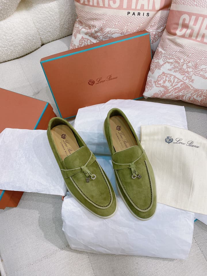 Loro Piana Glossy Cashmere Loafers in Blush Pink Suede