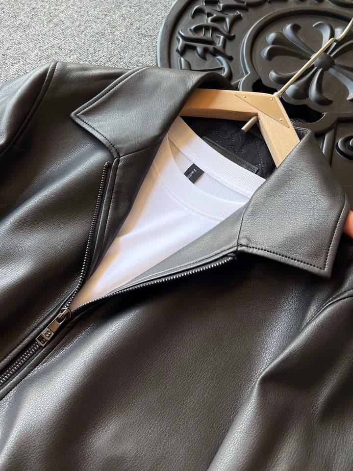 Zegna Padded Sheepskin Collared Leather Jacket in Dark Espresso Leather