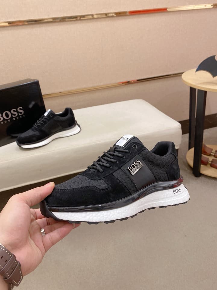 Boss Italian Leather Casual Sneakers in Dark Navy