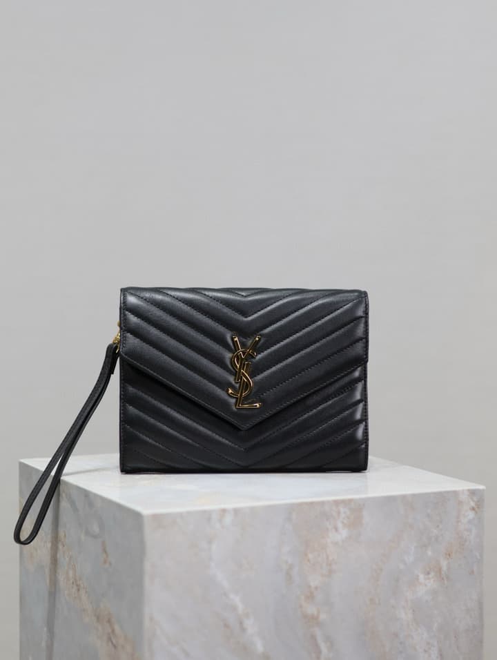 Saint Laurent LE CASSANDRE Lambskin Clutch Bag in Black