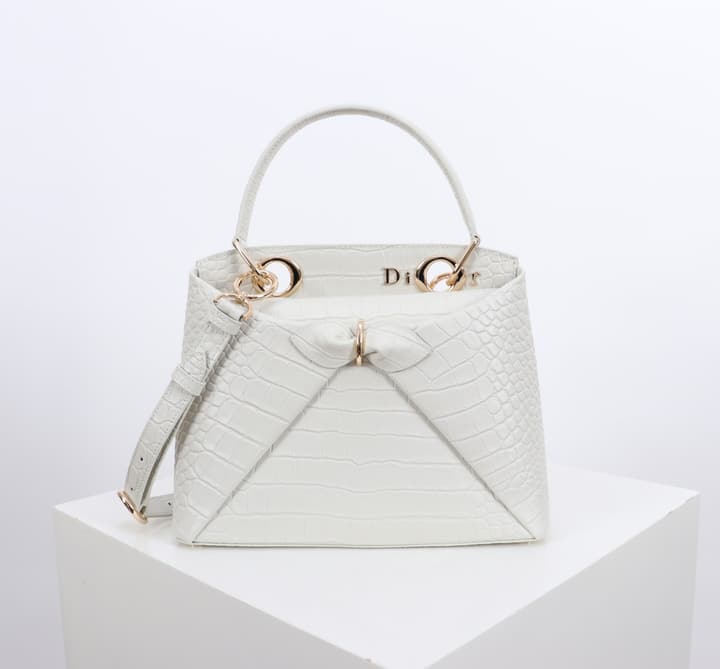 Dior Crocodile Embossed Bow Satchel Bag – 2026SS in Cream Crocodile Embossed