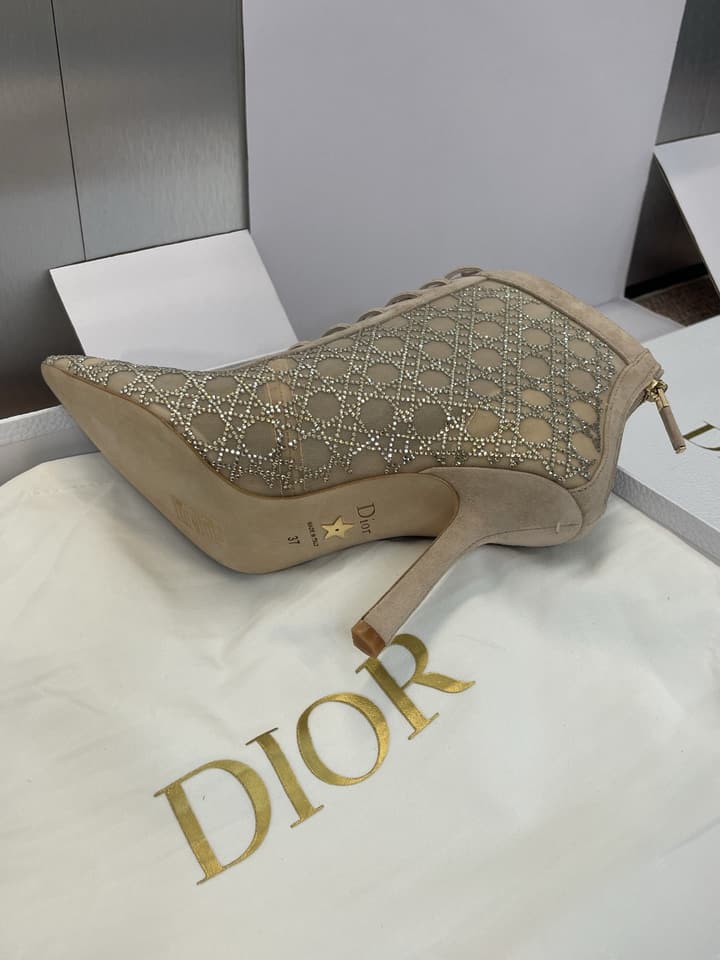 Dior CD-Capture Crystal High-Heel Ankle Boots – 2025 Spring/Summer Runway in Champagne Crystal Mesh