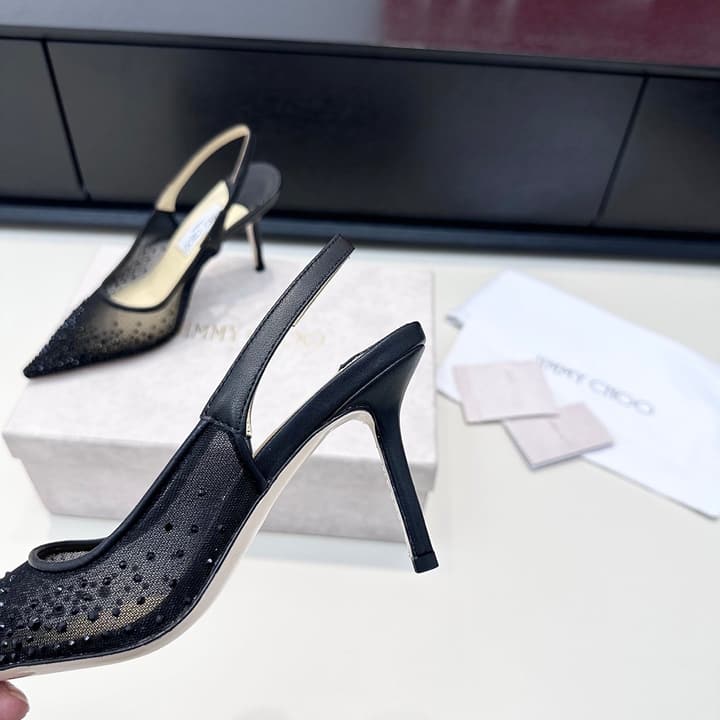 Jimmy Choo Mesh Rhinestone Slingback Heels – Spring/Summer Collection in Pure White