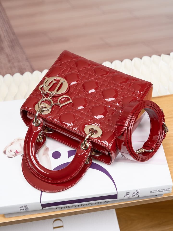 Dior Lady Dior Handbag in Black Patent Leather