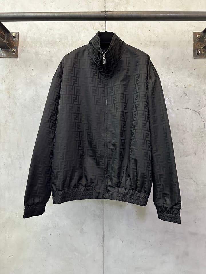 Fendi Stand Collar Nylon Bomber Jacket in Black Jacquard Bomber Jacket