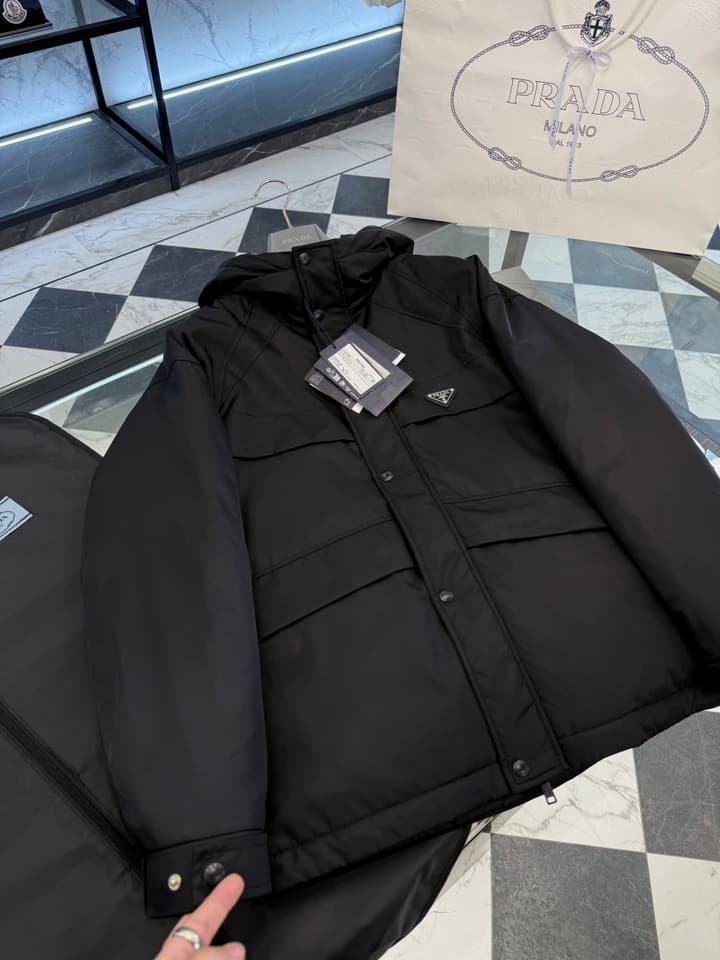 Prada Re-Nylon Classic Down Jacket in Black Re-nylon Down Jacket