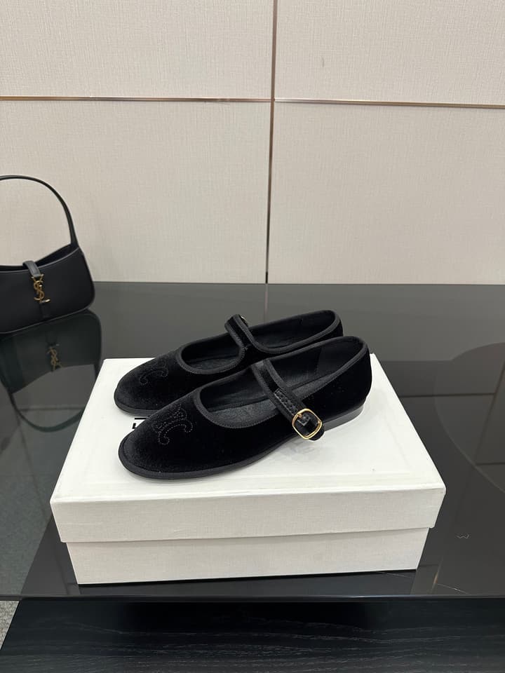 Celine Velvet Mary Jane Flats – 25 Collection in Black Velvet