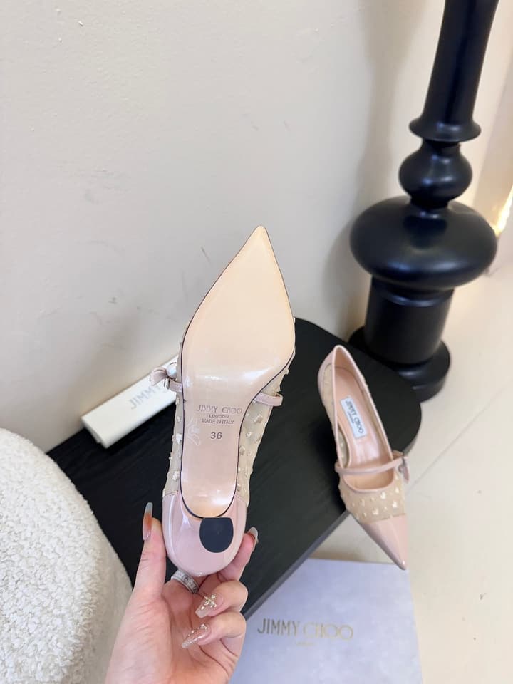 Jimmy Choo Patent Leather Pumps – 2025FW in Nude Mesh