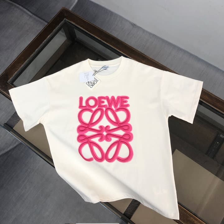Loewe Embroidered Logo Cotton T-Shirt in Apricot