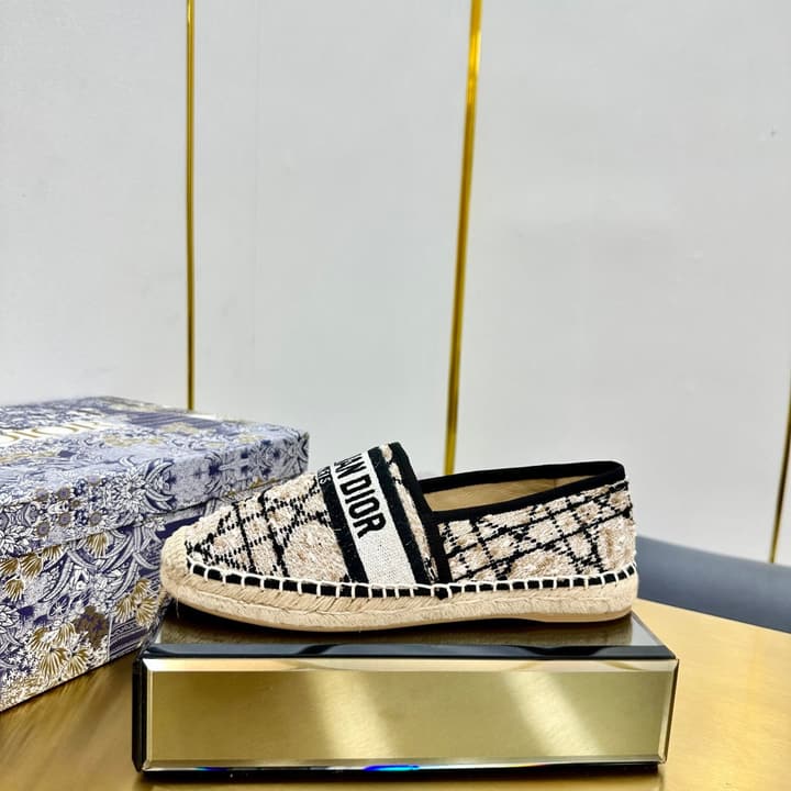 Dior Granville Embroidered Espadrille Flats in Beige/brown Oblique Pattern