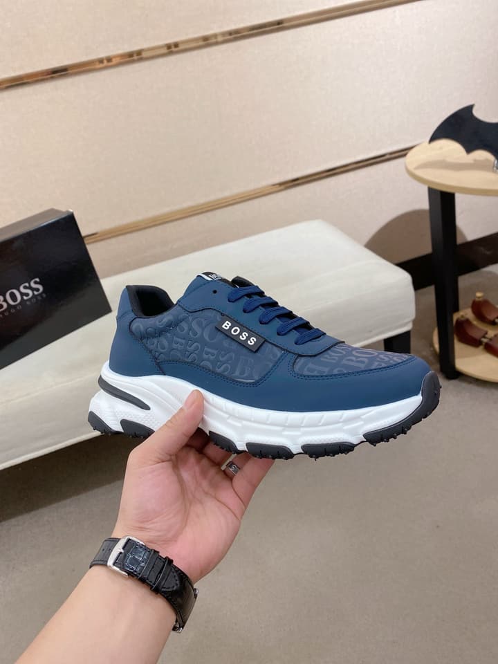 Boss Men's Casual Leather Sneakers in Blue
