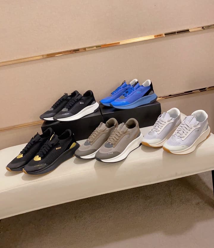 Boss Latest Casual Fly-Knit Sneakers in Black With Gold Accents