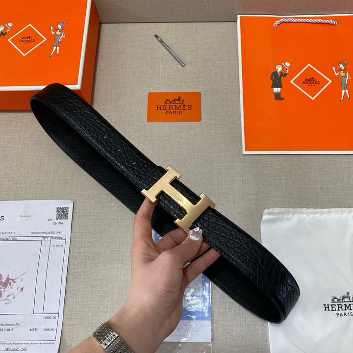 Hermès Classic Cowhide Leather Belt – 3.8cm in Black Leather With Black Buckle