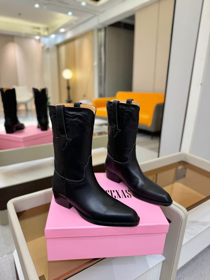 Paris Texas Western Ankle Boots in Embossed Black