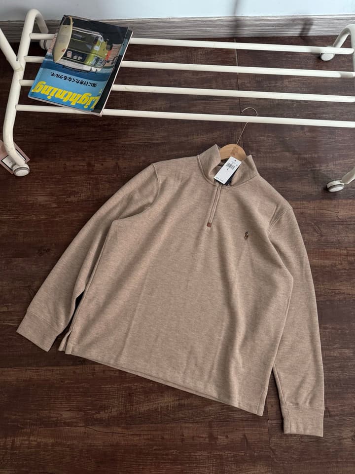 Ralph Lauren Half-Zip Embroidered Sweatshirt in Beige