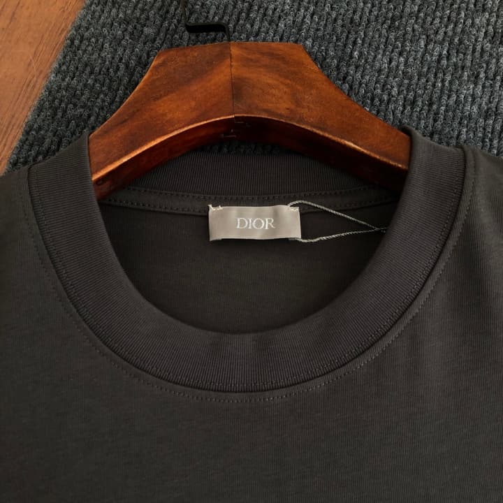 Dior Embroidered Logo T-Shirt – 2026SS in Apricot Ringer With Navy Collar