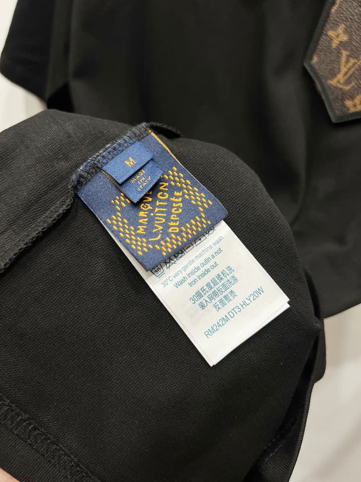 Louis Vuitton Leather Label Pocket Embroidered T-Shirt – 2025 Summer Collection in Classic Black