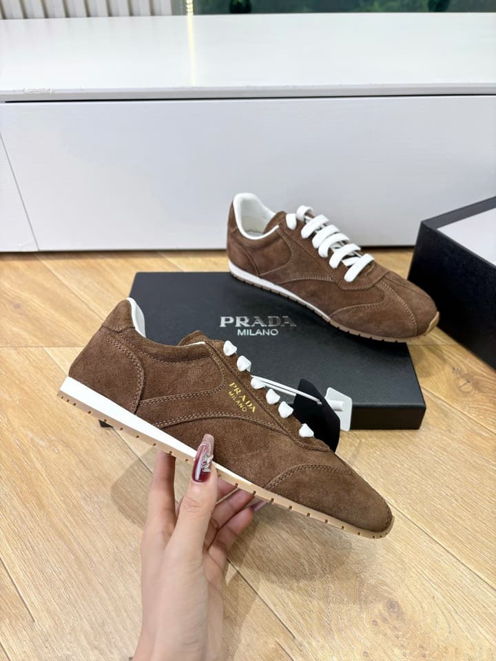 Prada FW25 German Training Shoes in Dark Brown Suede