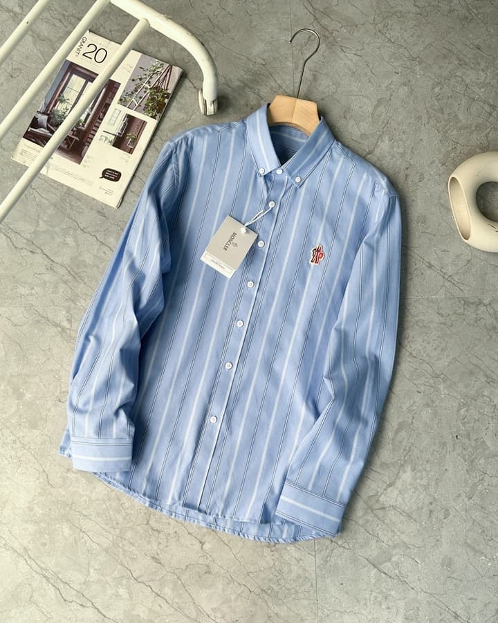 Moncler Striped Mercerized Shirt – 2025 Fall Collection in Blue