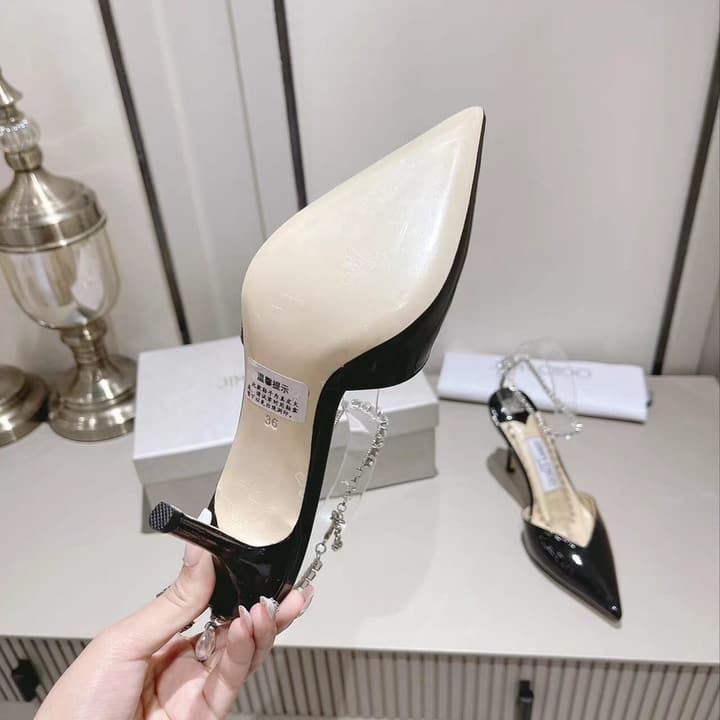 Jimmy Choo Rhinestone and Pearl Embellished Sandals – 2025 Collection in Black Patent