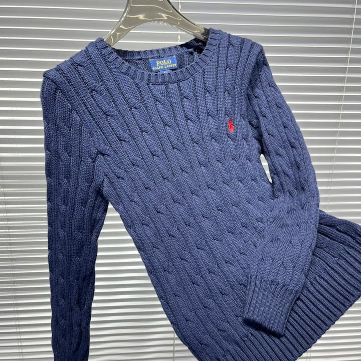 Ralph Lauren Embroidered Horse Cable Knit Sweater – Kids Collection in Navy Blue