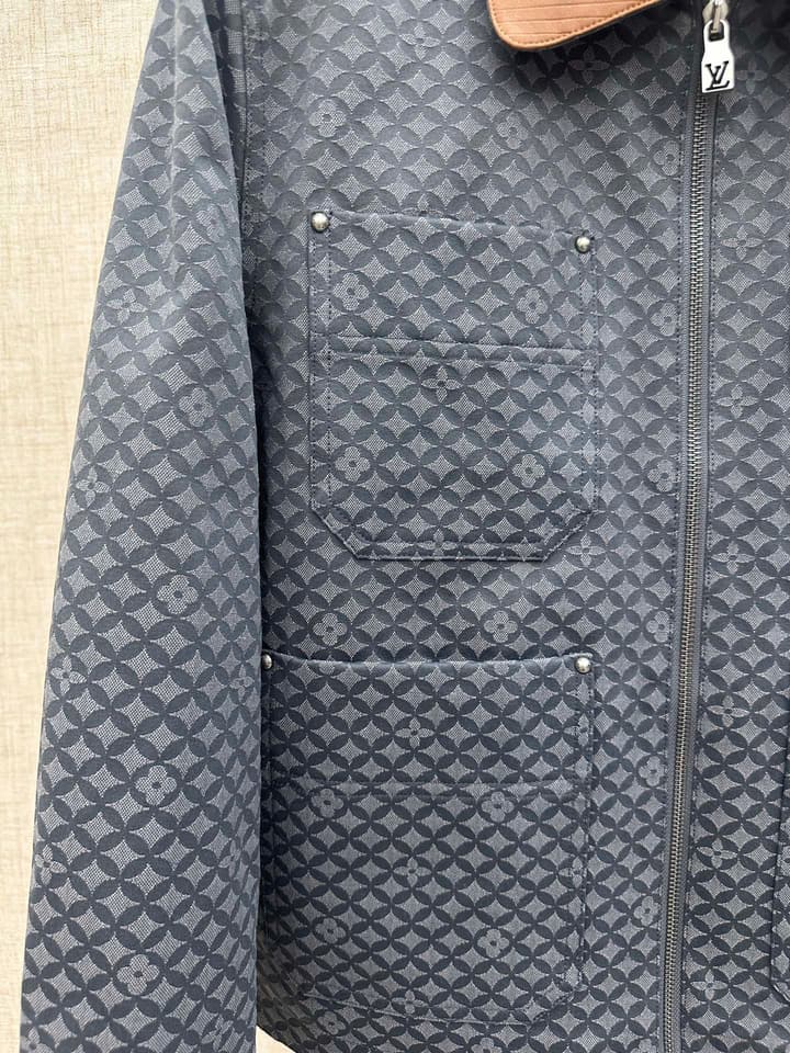 Louis Vuitton Monogram Workwear Jacket in Deep Gray Monogram With Brown Collar