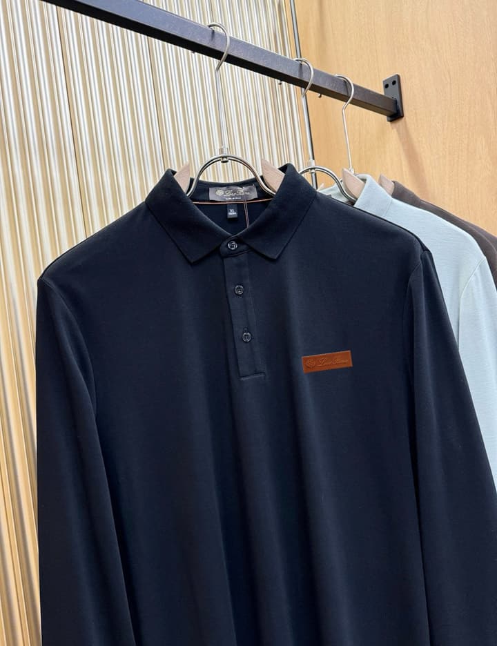 Loro Piana Solid Long Sleeve Polo Shirt – Autumn/Winter Collection in Black