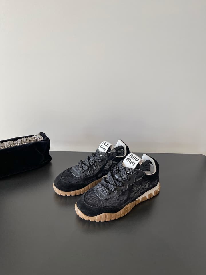 Miu Miu Latest Lace Retro Mary Jane Sneakers in Black