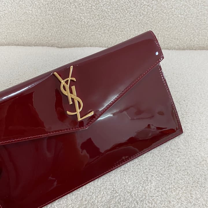 Saint Laurent Uptown Envelope Clutch Bag in Patent Burgundy Red