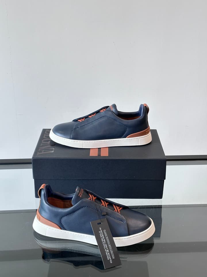 Zegna Men's Low-Top Leather Sneakers in Black & White