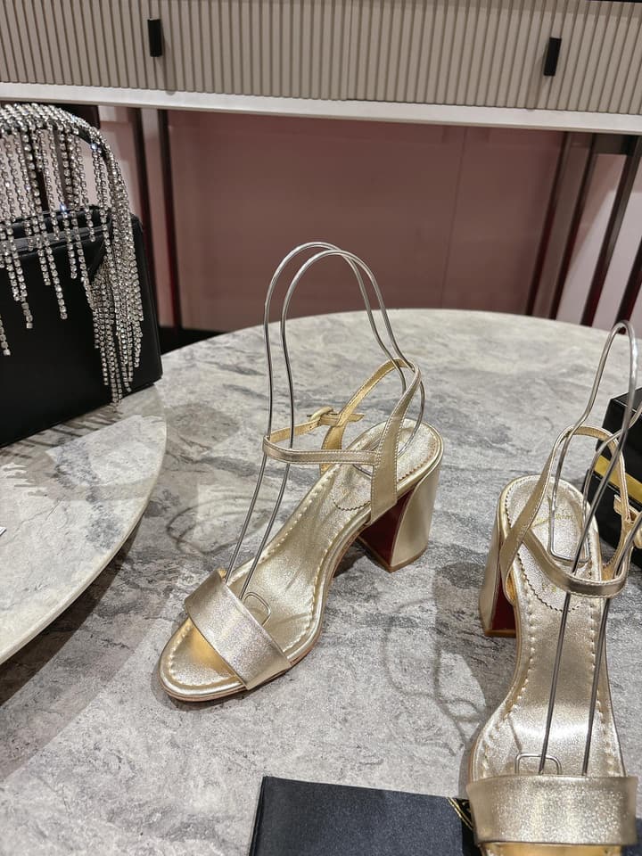 Christian Louboutin Block Heel Sandals in Beige