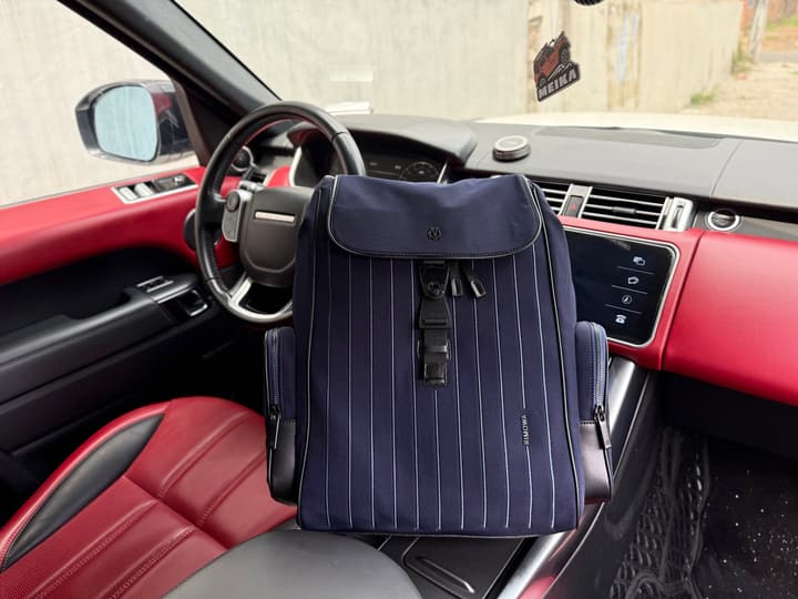 RIMOWA Never Still Large Canvas Backpack in Light Gray Pinstripe