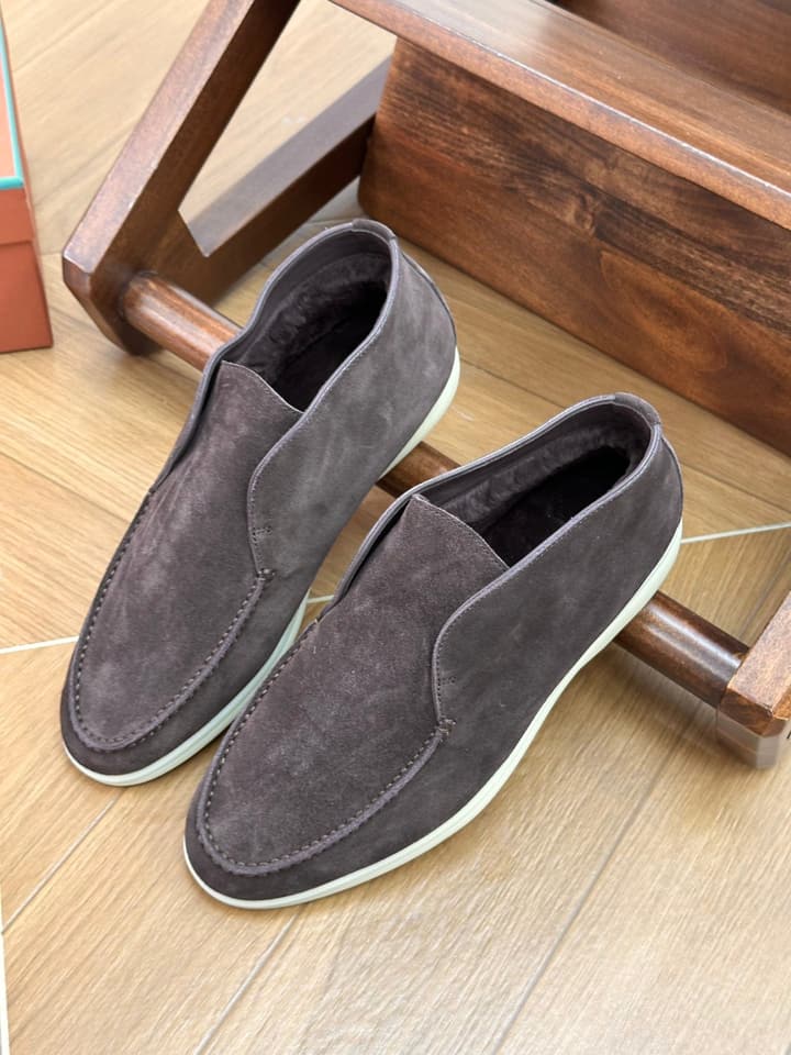 Loro Piana Men's Fur-Lined Boots in Dark Coffee Suede