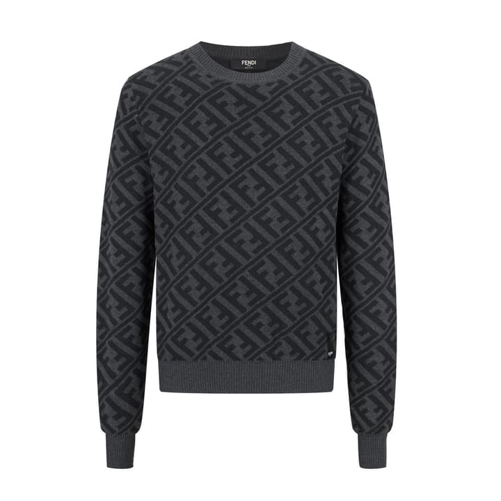Fendi Jacquard Double F Wool Sweater in Black-gray Ff Jacquard