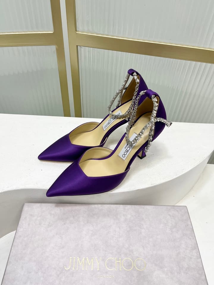 Jimmy Choo Stevie 100 Satin Bow Heels in Brown Satin