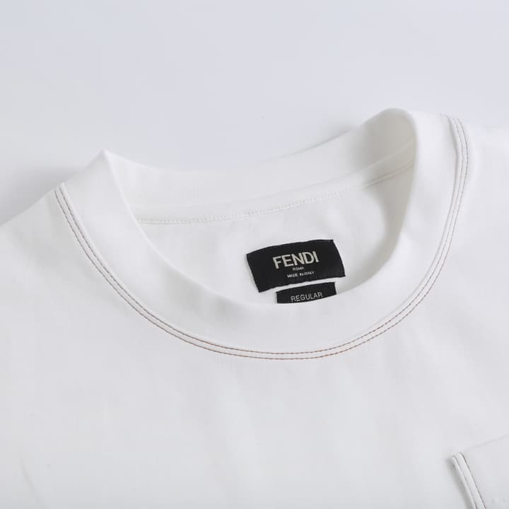 Fendi Leather Patch Contrast-Stitch T-Shirt in White