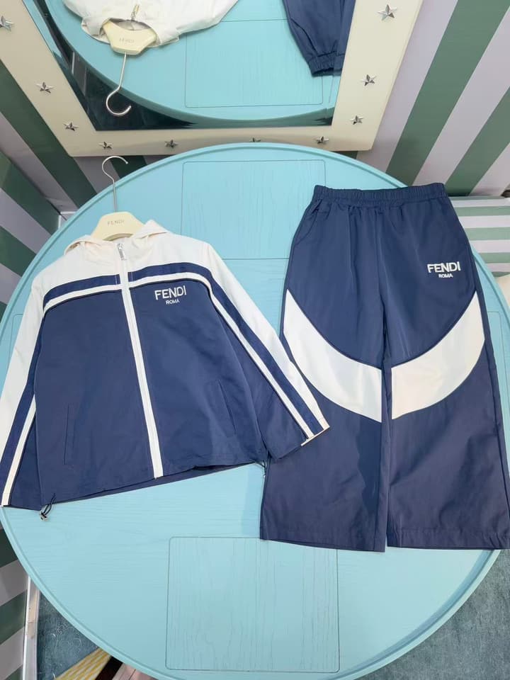 Fendi Kids Logo Windbreaker Tracksuit – 2025SS – Kids Collection in Navy Blue With Cream Accents