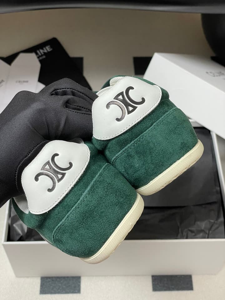Celine Jogger Triomphe Low-Top Sneakers – 25SS Collection in Dark Green Suede