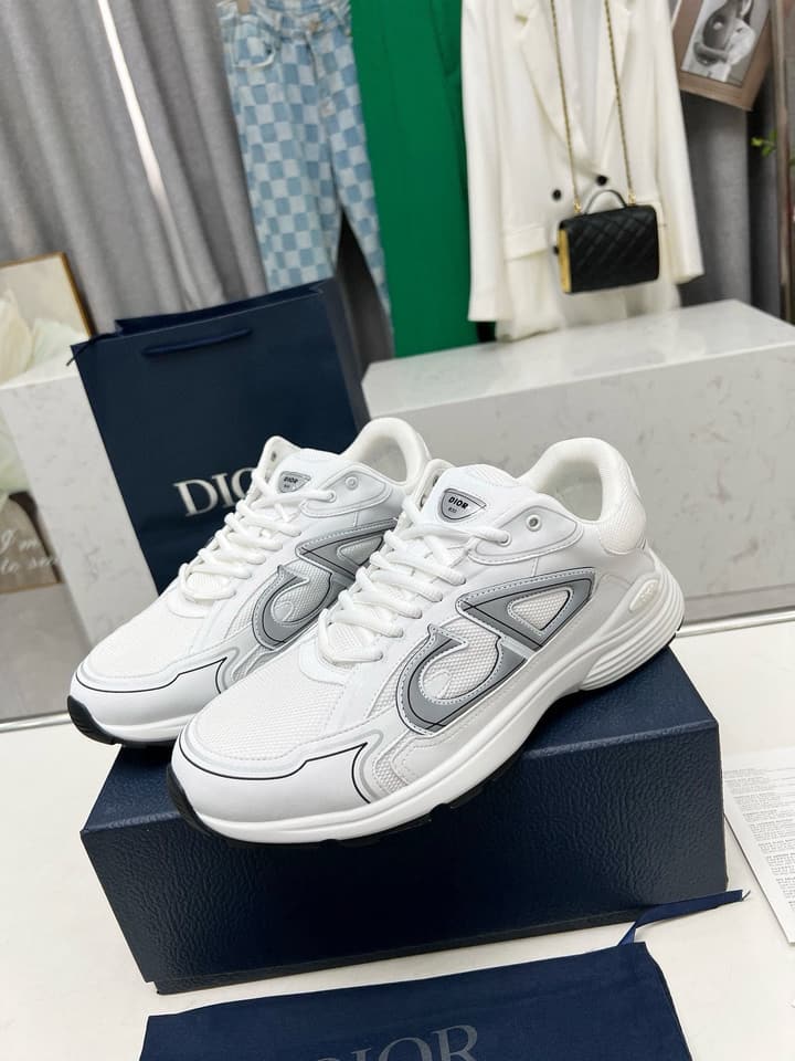 Dior B30 Unisex Mesh and Leather Sneakers in Navy Blue And Grey