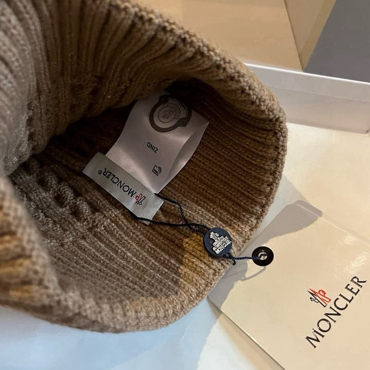 Moncler Knitted Scarf Hat Set in Camel Knit