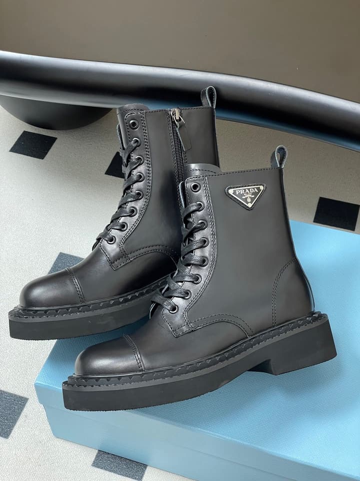 Prada Triangle Logo Combat Boots – 25SS in Black Suede