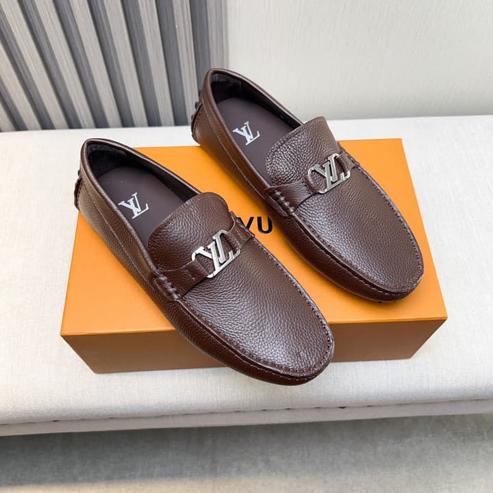 Louis Vuitton Pebbled Leather Driving Shoes in Black Smooth Leather