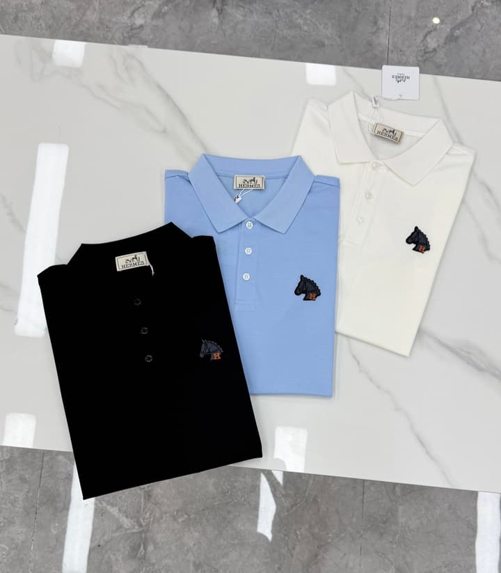 Hermès 3D Horse Flocking Polo Shirt in Black